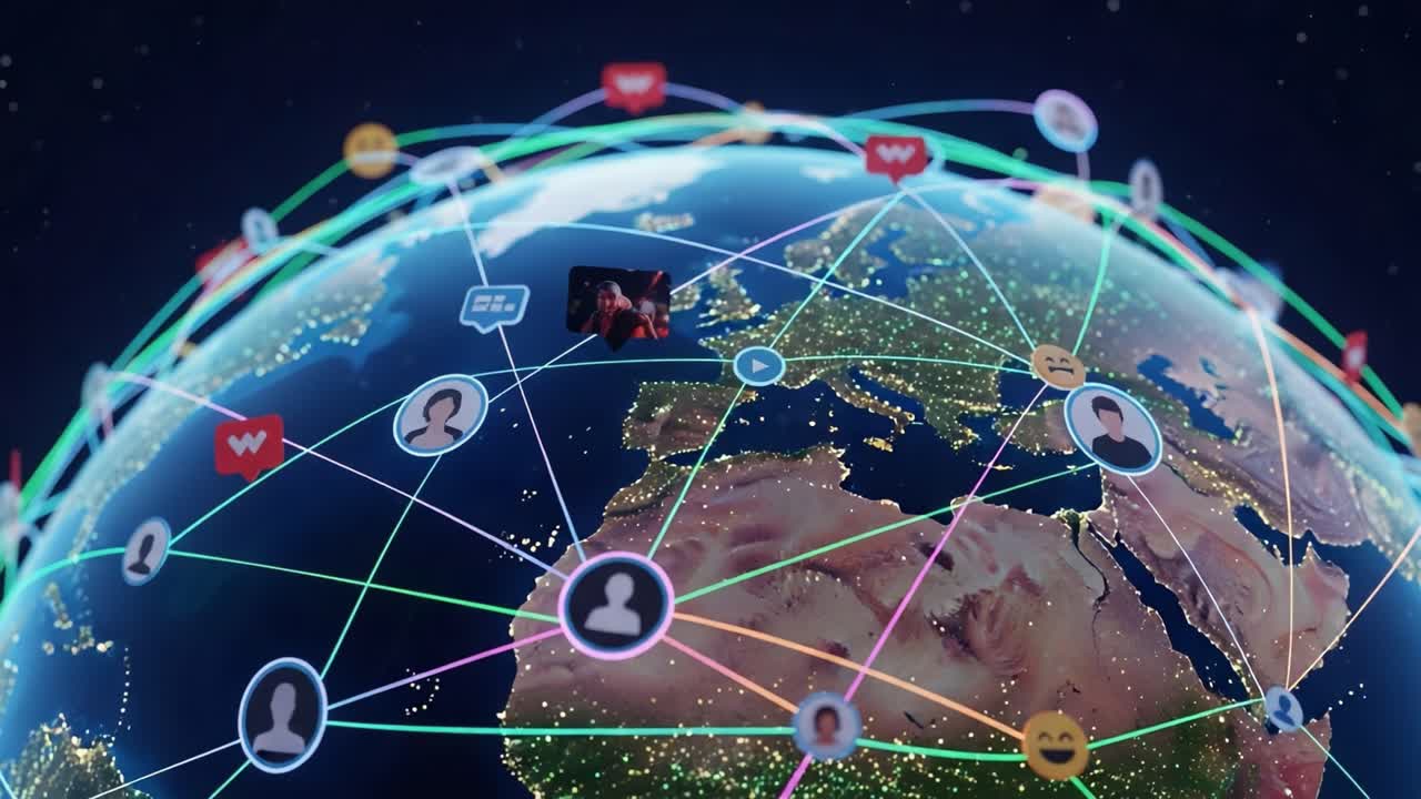 A Dynamic View of Global Connectivity through a Networked Earth, Highlighting Interconnectedness and Communication in the Digital Age