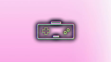 Retro game controller with neon outline on pink background, animation style