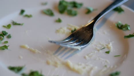 empty plate with fork and mashed potatoes