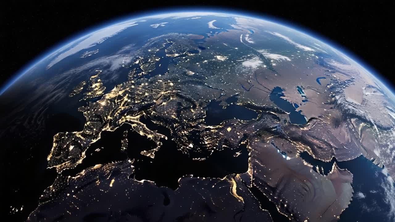 земля ночью из космоса с городскими огнями