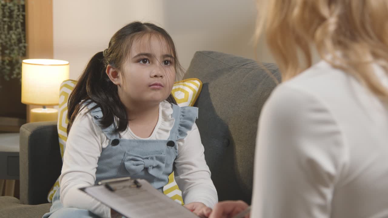 가정에서 여성 교사 또는 교육 심리학자의 도움을 받거나 평가를 받는 asd 스펙트럼의 소녀 11