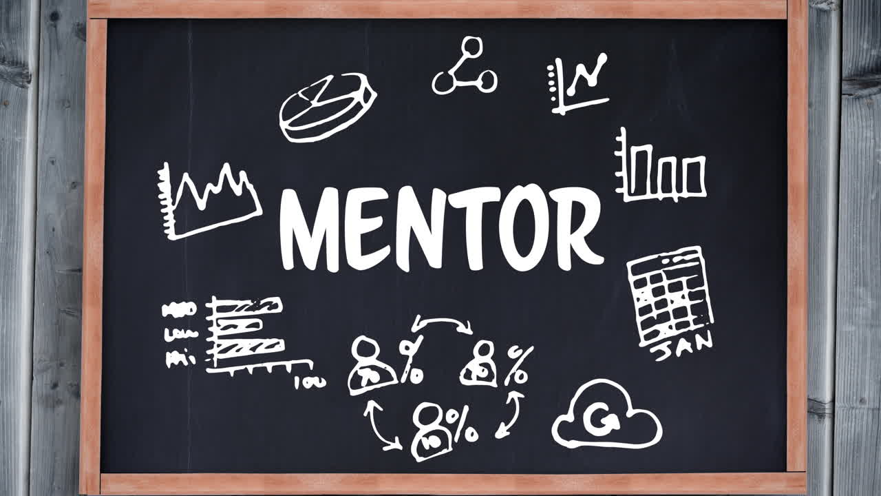 선박에 있는 멘토 텍스트와 비즈니스 아이콘의 애니메이션