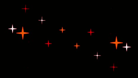 animation red stars shape sparkles on black background.