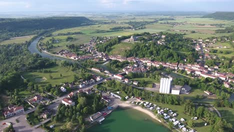 aerial view of dun-sur-meuse. a rural town in france.