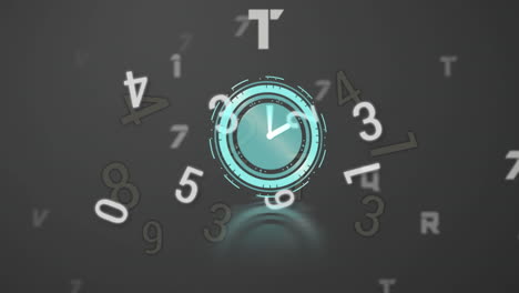 animation of clock with numbers and letters changing on digital screen