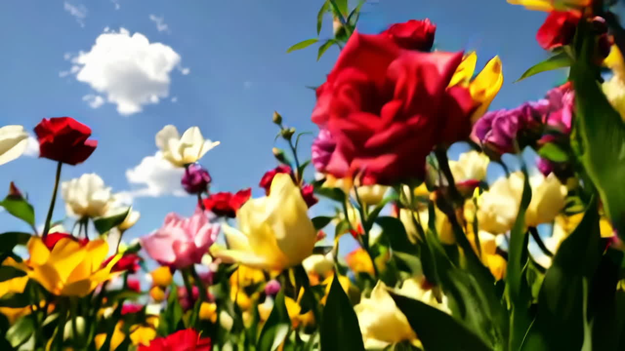 flores coloridas contra un cielo azul