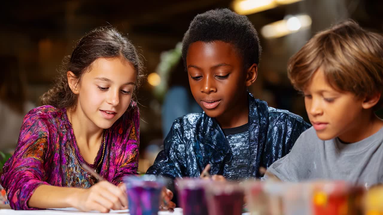 Creative Minds at Work: Children Engaged in Art Activities, Exploring Colors and Imagination Together in a Joyful and Collaborative Environment