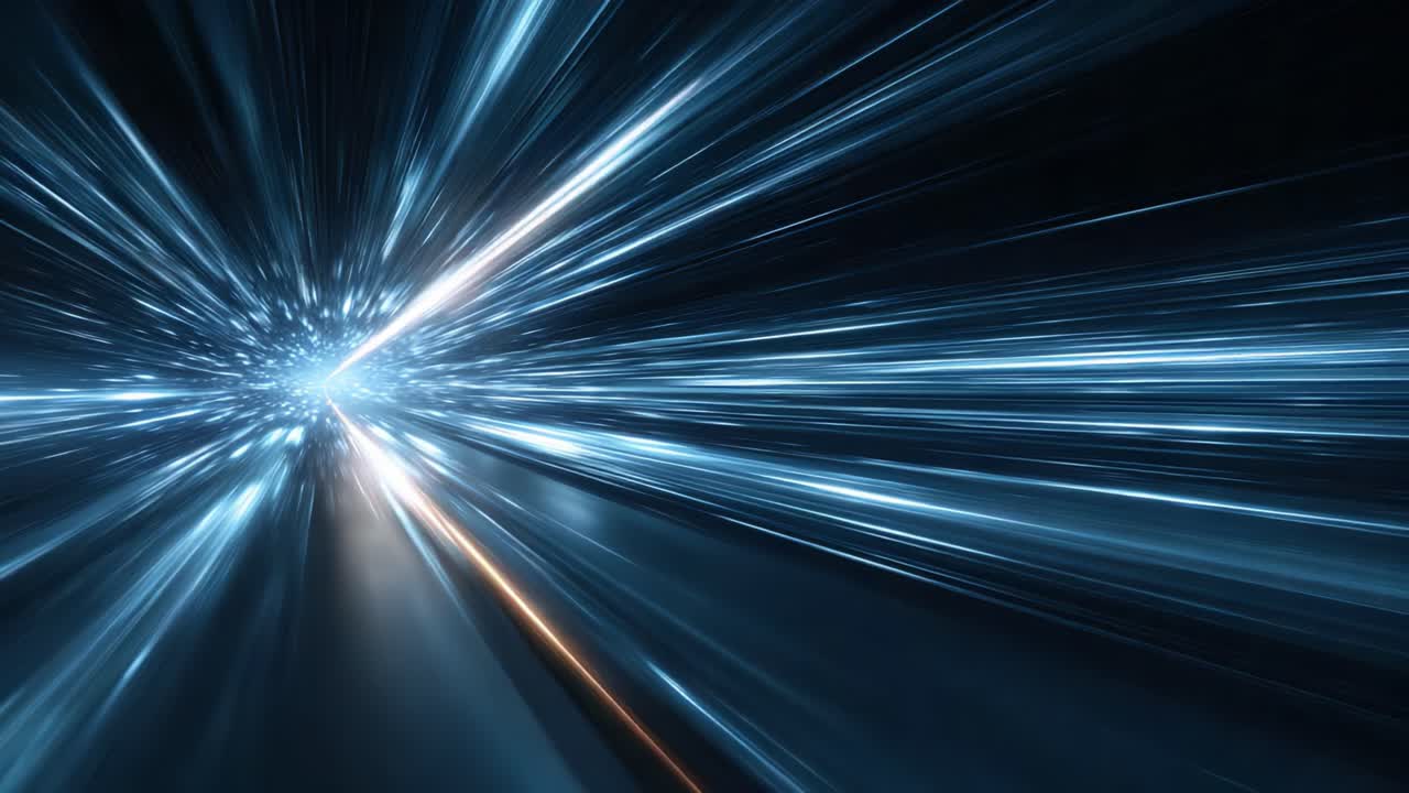 A Stunning Visualization of Light Speed Travel: Exploring the Dynamic Energy and Motion Through a Vivid Blue and Gold Burst of Light and Energy in a Digital Universe
