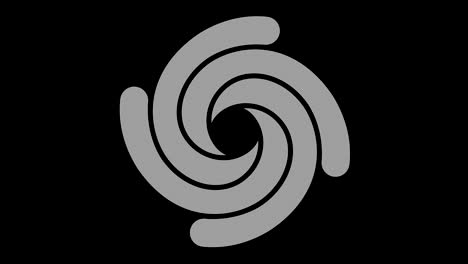 objeto gráfico en blanco y negro con efecto estroboscópico e hipnótico, que gira en el sentido de las agujas del reloj disminuyendo el tamaño de pantalla completa a desaparecer en el centro, en formato de video 16: 9