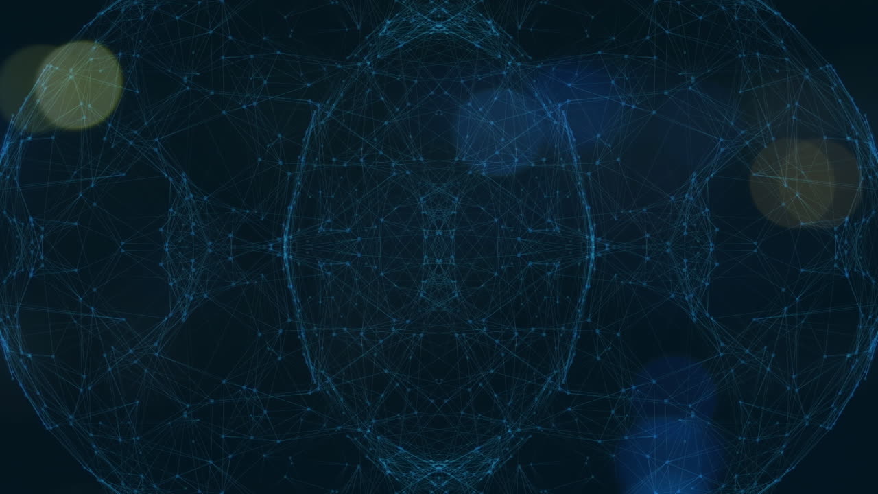 Animation of global network of connections and bokeh lights on black background
