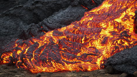 lava flowing from geldingadalur volcano in iceland