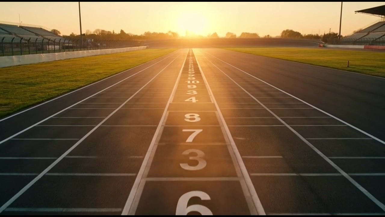 Countdown Numbers Appearing on Racetrack at Sunrise
