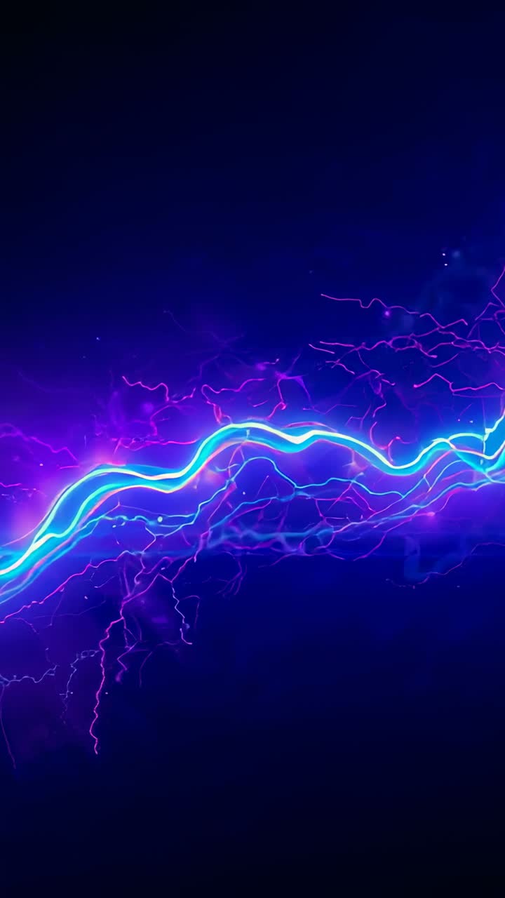 Vertical video: Pulsing cyan ribbon in void after spike, shifting and flaring filaments and sparks