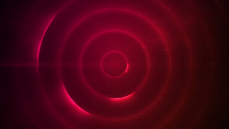 Digital animation round neon scope scanning over circles forming against red background