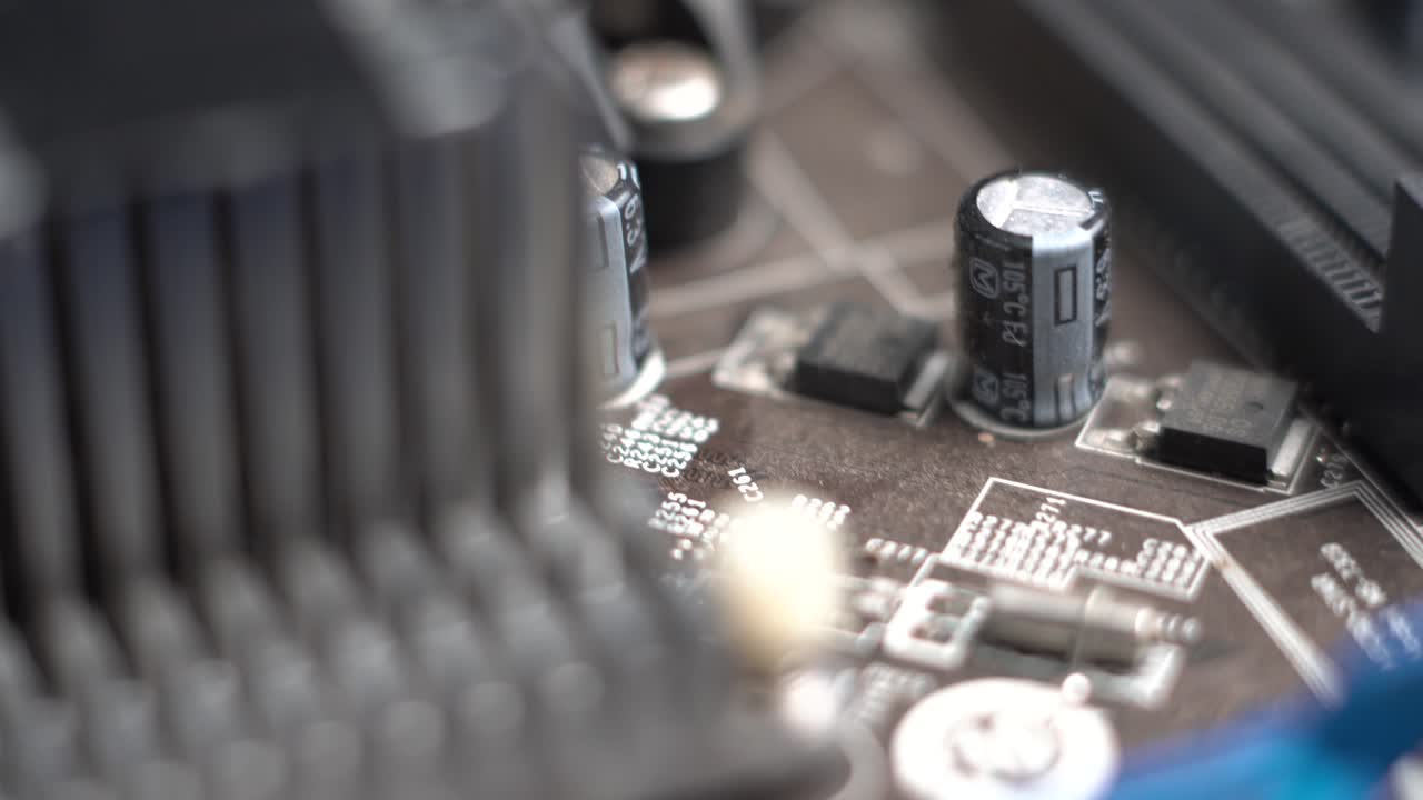 Old Computer Motherboard Slots and Electronic Components, PCI Express and RAM Memory