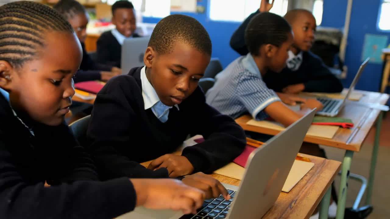 Students using laptop in the classroom 4k