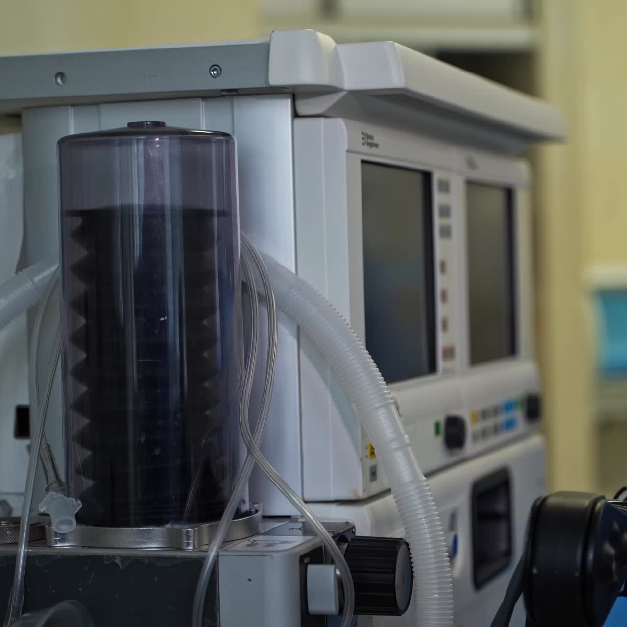 Modern medical equipment for surgical operations. Artificial lung ventilation pumping the air to the patient under anesthesia. Close up