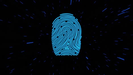 animation of data processing and biometric fingerprint over dark background