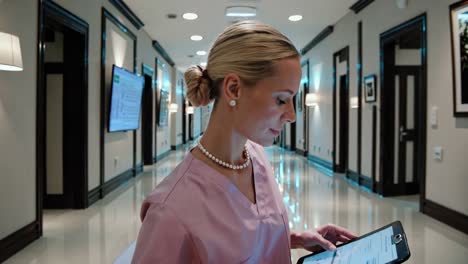 female medical professional in hospital corridor