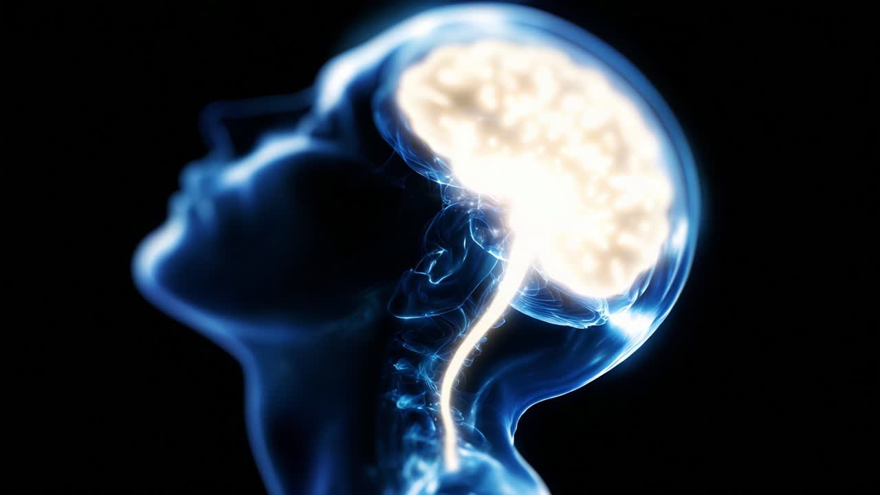 A stunning graphical representation of a human brain illuminated with energy, showcasing its intricate connections and the complexity of thoughts and ideas flowing through the mind