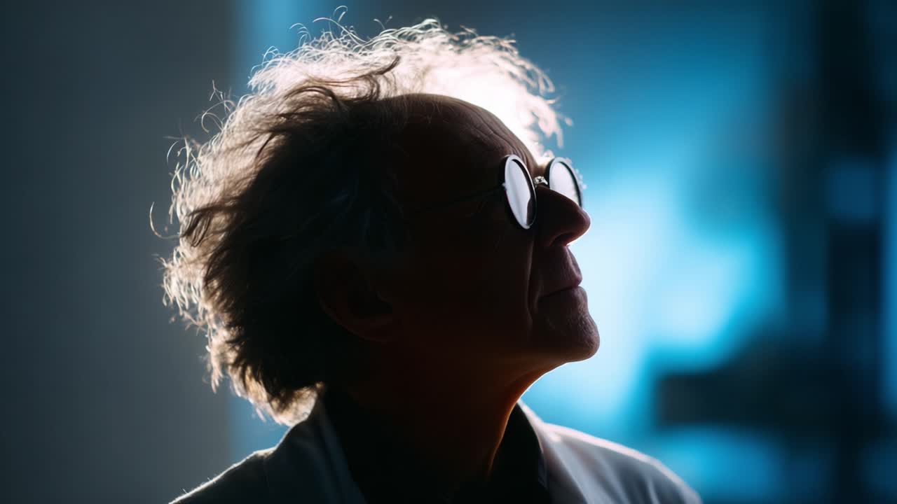 A Thoughtful Scientist in Silhouette: Emphasizing Curiosity and Insight with Artistic Lighting and Shadows Reflecting Intellectual Pursuits and Meditative Moments