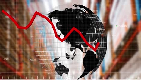 Procesamiento-De-Datos-Estadísticos-Sobre-Globo-Giratorio-Contra-Almacén-En-Segundo-Plano.