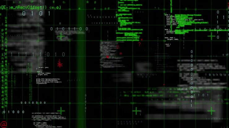 Animation of digital data processing over black background