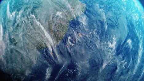 planet earth slowly rotating from space stars twinkle by volumetric moving cloudy day views 4k loop