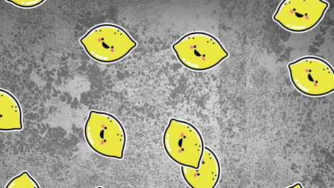 Animation-of-lemons-moving-over-grey-background