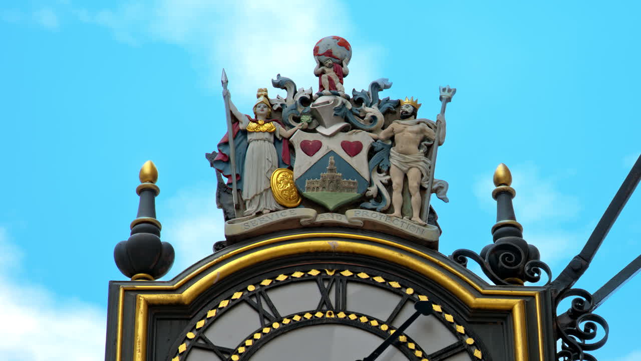 Close view of vintage classic street clock located in London downtown, United Kingdom