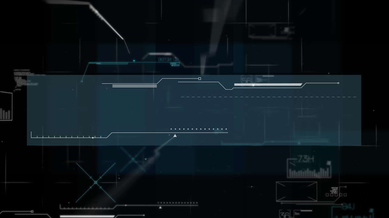 Digital animation showcases moving markers and data processing on a black background.