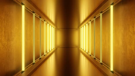 beautiful golden tunnel hall of neon lights shiny reflections glowing - 4k seamless vj loop motion background animation