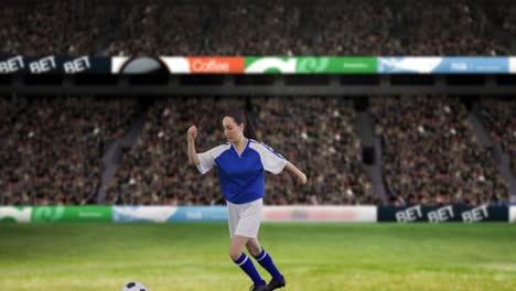 Animation-of-caucasian-female-soccer-player-over-stadium