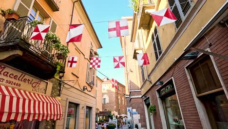 vibrant flags decorate a charming italian street