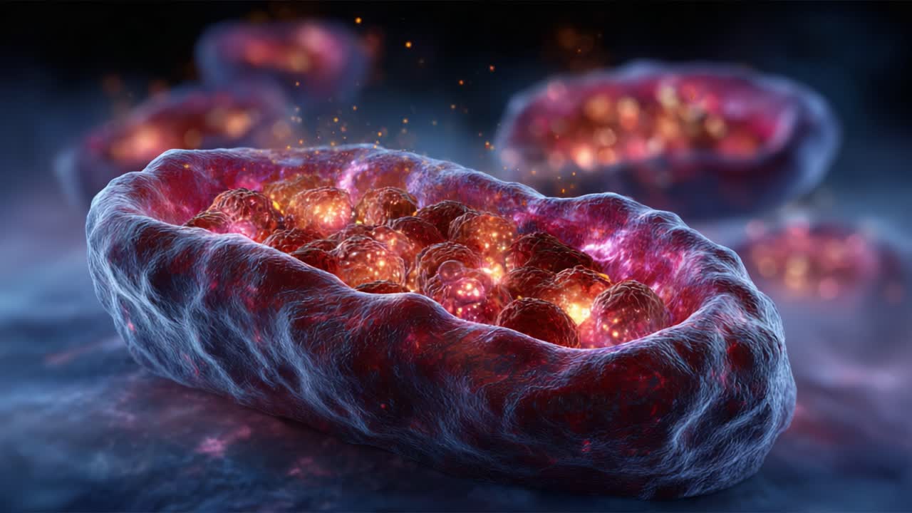 A Stunning Visualization of Mitochondria: The Powerhouses of the Cell, Illuminated with Vibrant Colors to Highlight Their Critical Role in Energy Production and Cellular Metabolism