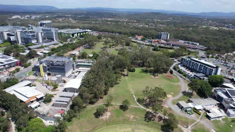 aerial view of university campus and surrounding area