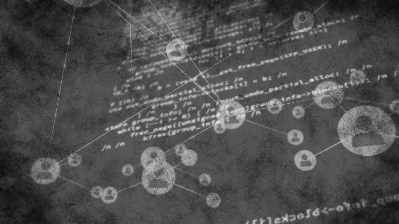 회색 배경에 있는 데이터 처리 및 미디어 아이콘의 애니메이션