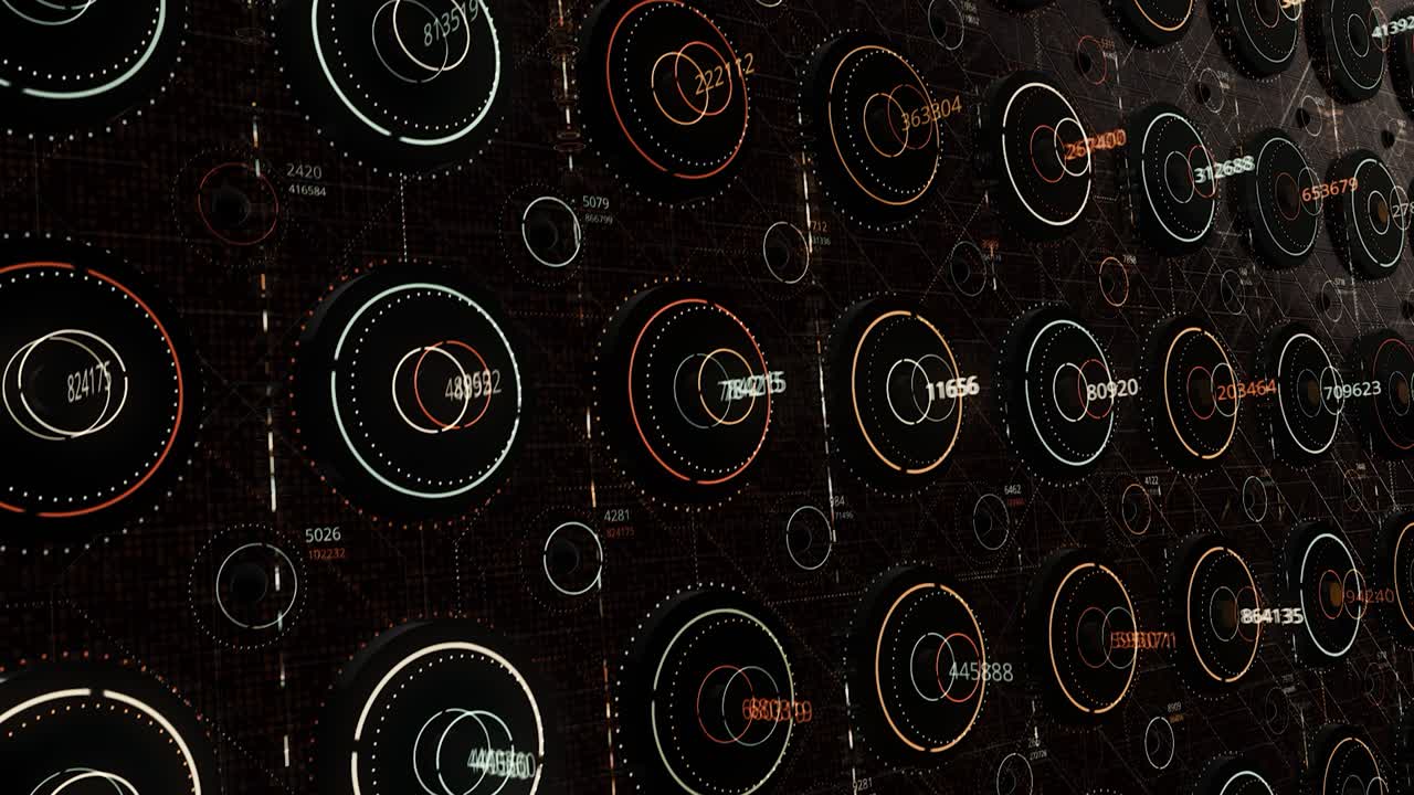 monitor de computadora abstracto con programa de procesamiento en fondo negro, bucle sin costuras. animación. concepto de ia, inteligencia artificial