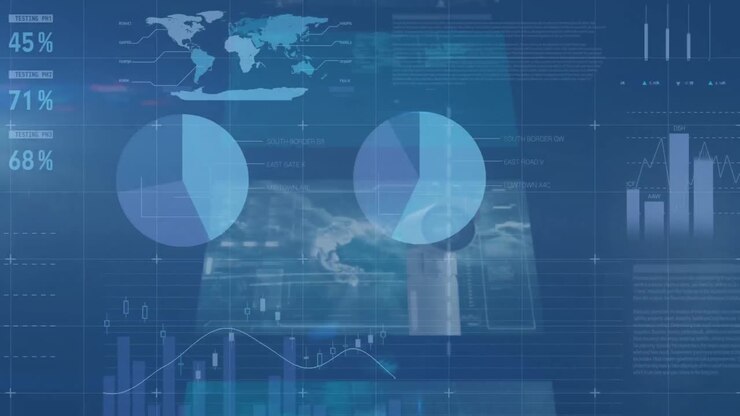 Animation of financial data processing over digital screen