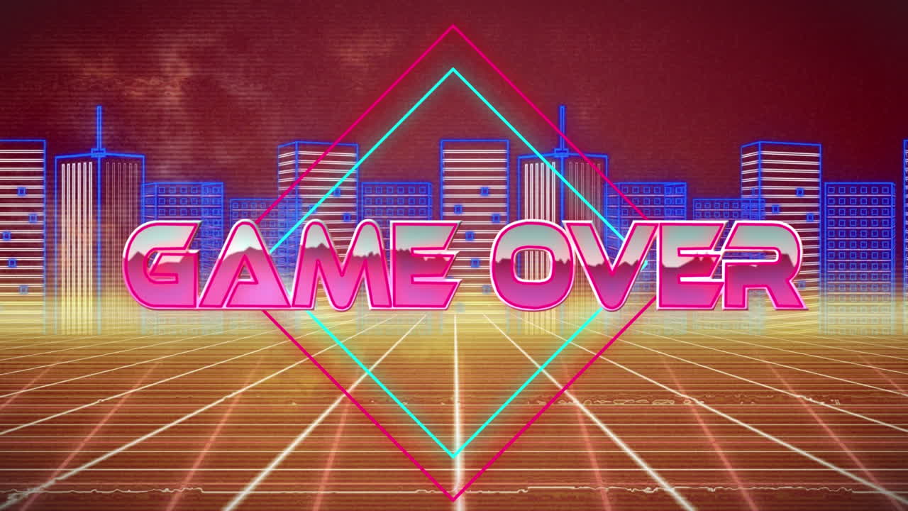 도시 풍경 위에 텍스트 위에 게임의 애니메이션