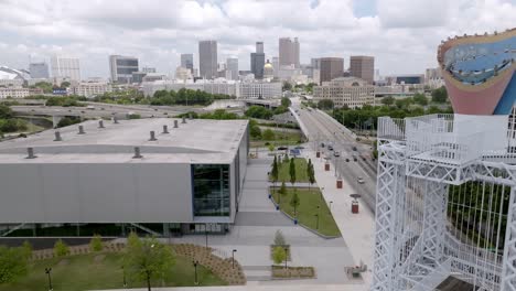 1996 olympic cauldron captured in 2023 in atlanta, georgia with drone video moving forward