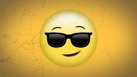 animación digital de la red de conexiones sobre la cara con gafas de sol emoji en fondo amarillo
