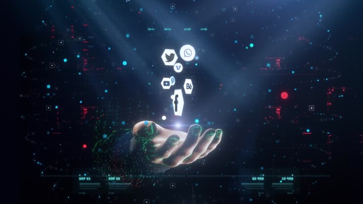 Hologram Technology Digital Hand Presentation Social Platform Icons