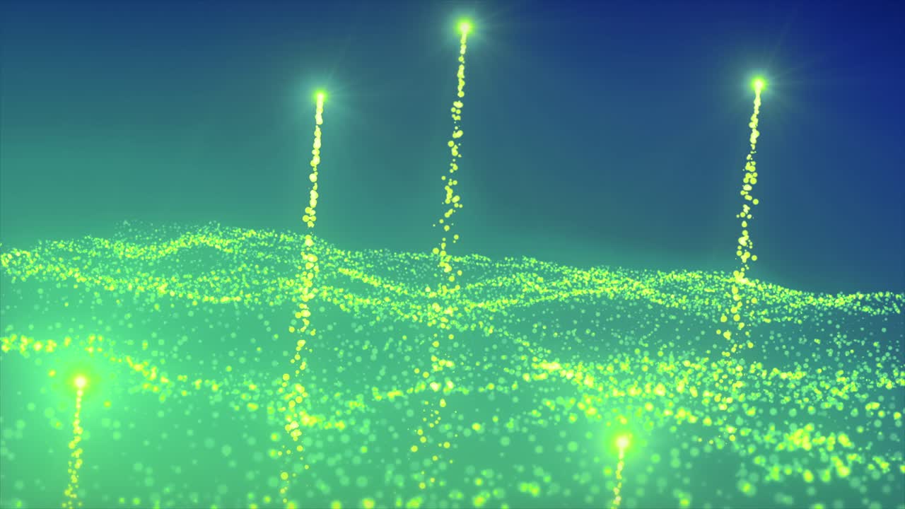 추상적인 초록색과 파란색 배경과 빛의 입자