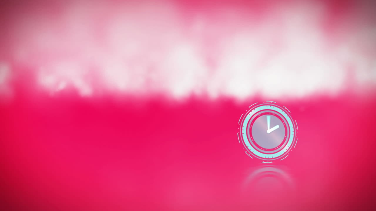 네온 디지털 시계의 디지털 애니메이션은 분홍색 배경에 대한 연기 효과를 나타 ⁇ 니다.