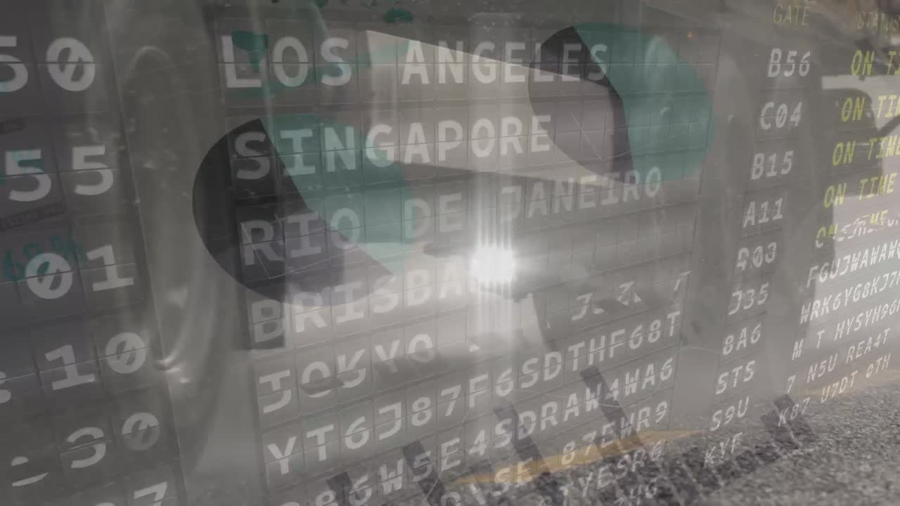 자동차 위의 비행 출발 테이블의 애니메이션