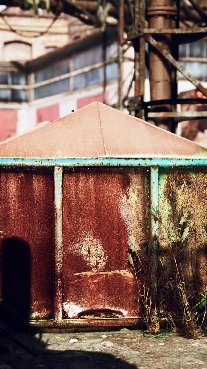버려진 산업 구역에 있는 녹은 금속 구조물