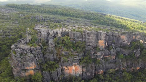 4K-drone-video-flying-out-from-the-Pinnacles-rock-formations-in-the-Grampians-National-Park,-Victoria-Australia