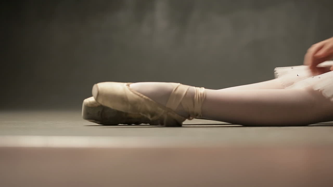 Ballet Dancer Action. Pretty young ballerina wearing a tutu in a dance studio