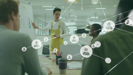 animación de la red de conexiones con las personas iconos sobre diversas personas de negocios en la oficina